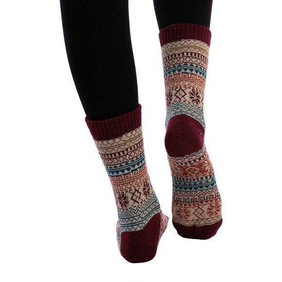 6 Pairs Christmas Warm Wool Socks for Women Holiday Thick Knit Socks Cozy & Warm - Picture 5 of 6